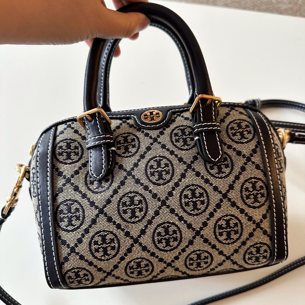 Tory Burch Blue Mini T Monogram Barrel Bag